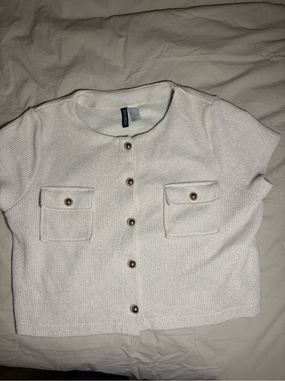 Divided Cream Short Sleeve Button Front Knit Cardigan